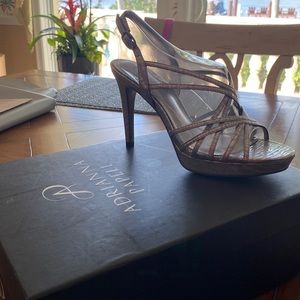 Adrianna Papell Gunmetal Metallic strappy sandal with heel